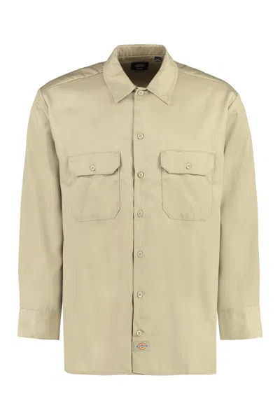 Dickies Long Sleeve Cotton Blend Shirt In Khaki