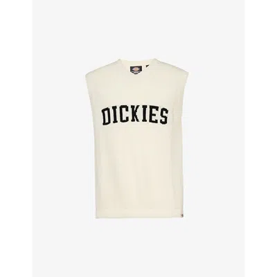 Dickies Mens Cloud Melvern Logo-knit Cotton Jumper In White