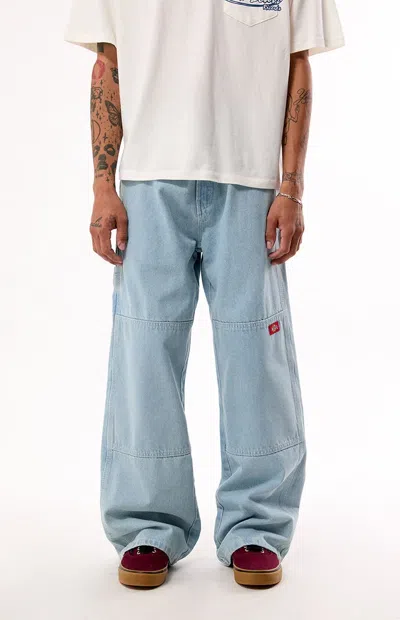 Dickies Men's Light Blue Double Knee Loose Straight Jeans In Vintage Blue