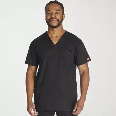 Dickies Mens V Neck Short Sleeve Scrub Top In Black