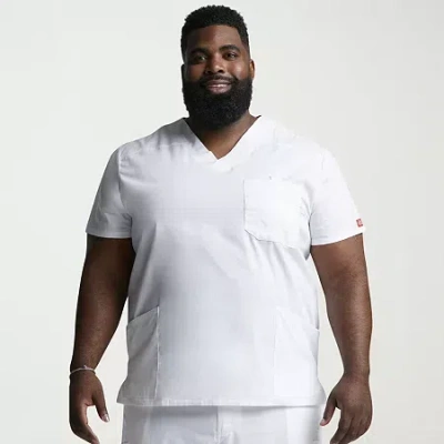 Dickies Mens V Neck Short Sleeve Scrub Top In White