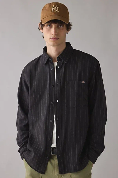 Dickies New Hickory Stripe Long Sleeve Shirt In Black, Men's At Urban Outfitters In Black