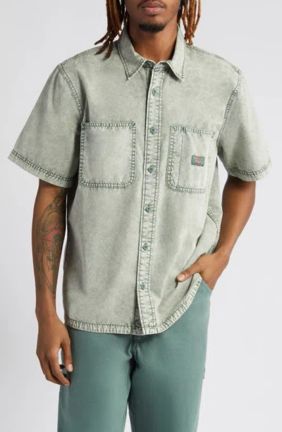 Dickies Newington Acid Wash Short Sleeve Cotton Button-up Shirt In Colour Block