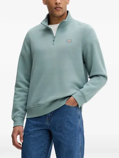 Dickies Oakport Quarter-zip Logo-patch Sweatshirt In Blue