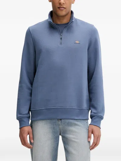 Dickies Oakport Quarter-zip Logo-patch Sweatshirt In Blue