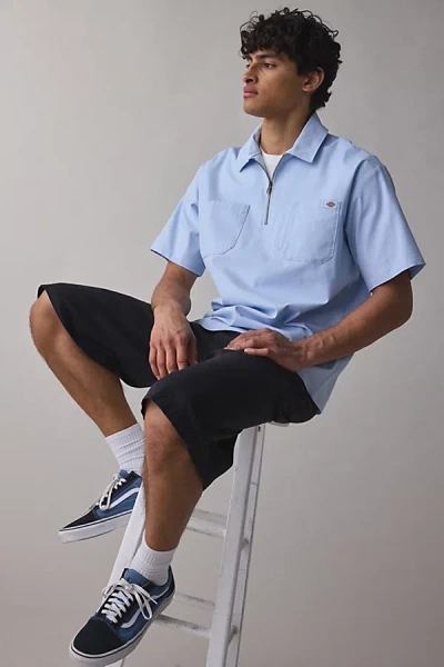 Dickies Ranch Quarter Zip Short Sleeve Shirt Top In Skyway, Men's At Urban Outfitters