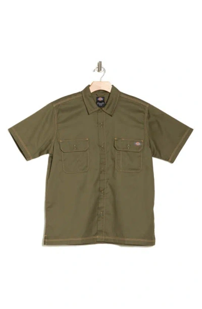 Dickies Relaxed Fit Short Sleeve Button-up Shirt In Neutral