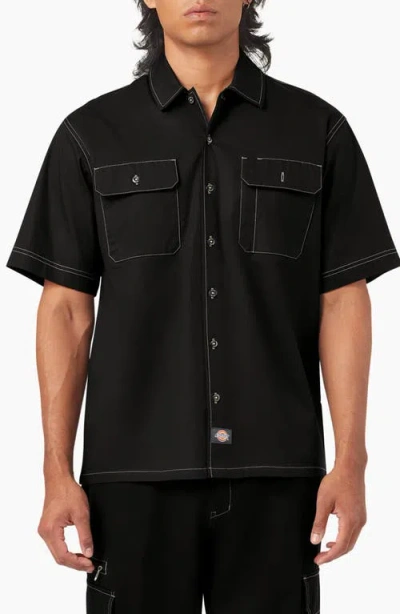 Dickies Riverbend Short Sleeve Button-up Work Shirt In Black