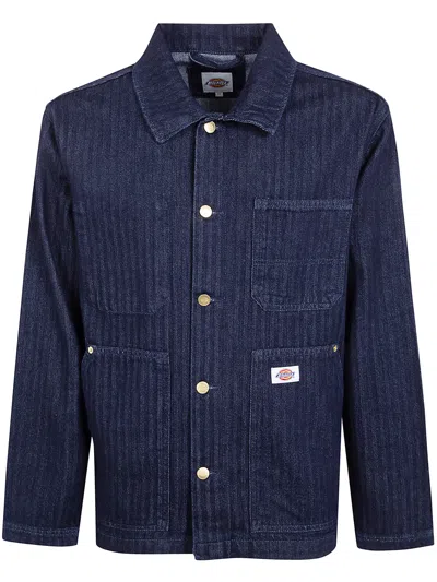 Dickies Selvedge Herringbone Barn Jacket Collared Pockets In Blue