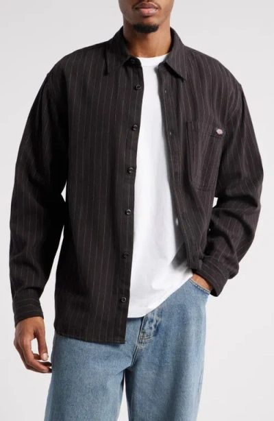 Dickies Service Stripe Button-up Work Shirt In Black