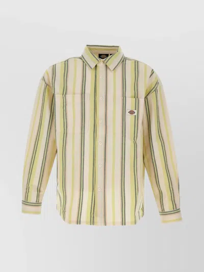 Dickies Striped Cotton Shirt Pockets In Green