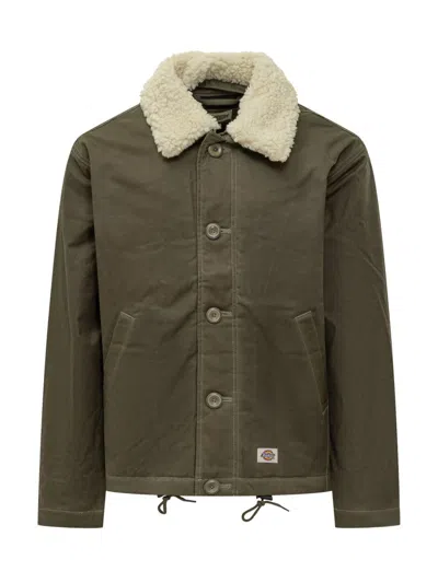 Dickies Threads Jacket With Shearling Collar In Green