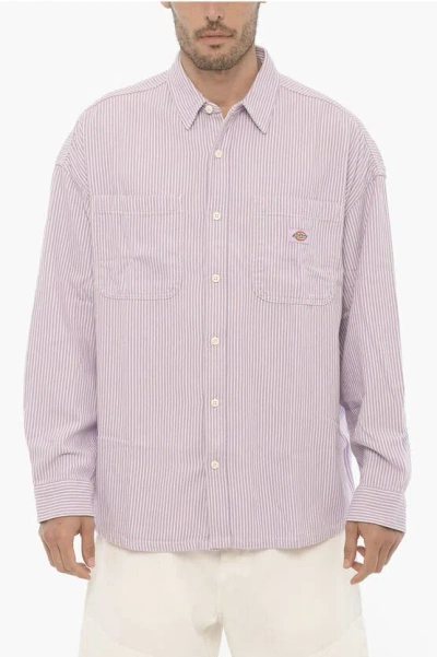 Dickies Two-tone Striped Shirt With Double Breast Pocket In Blue