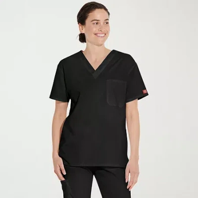 Dickies Unisex Adult V Neck Short Sleeve Scrub Top In Black