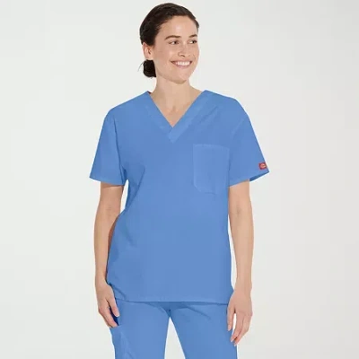 Dickies Unisex Adult V Neck Short Sleeve Scrub Top In Blue