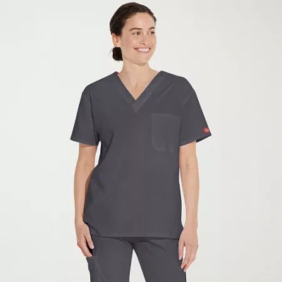 Dickies Unisex Adult V Neck Short Sleeve Scrub Top In Gray