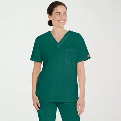 Dickies Unisex Adult V Neck Short Sleeve Scrub Top In Green