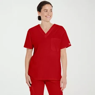 Dickies Unisex Adult V Neck Short Sleeve Scrub Top In Red