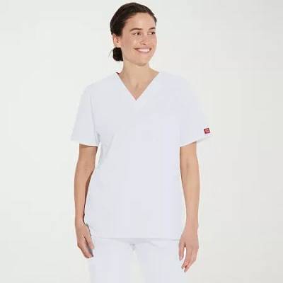 Dickies Unisex Adult V Neck Short Sleeve Scrub Top In White