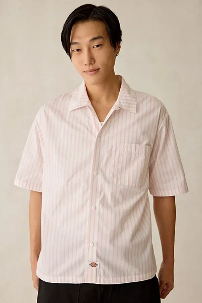 Dickies Venedocia Stripe Relaxed Short Sleeve Shirt Top In White, Men's At Urban Outfitters In Pink