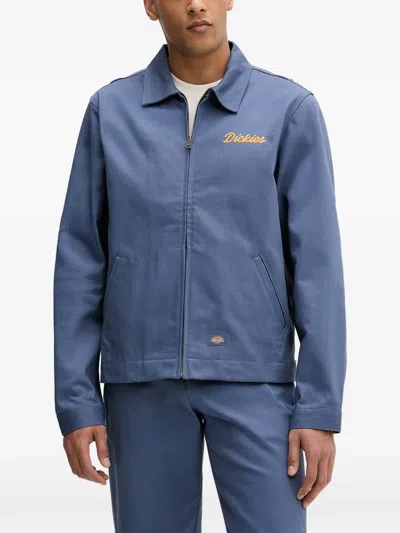 Dickies Wellsville Logo-embroidered Zip-up Shirt Jacket In Blue
