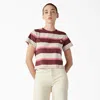 DICKIES WOMEN'S LARGE STRIPED CROPPED POCKET T-SHIRT