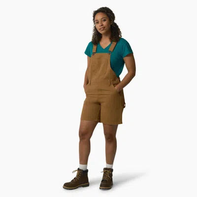 Dickies Women's Relaxed Fit Bib Shortalls, 7" In Brown