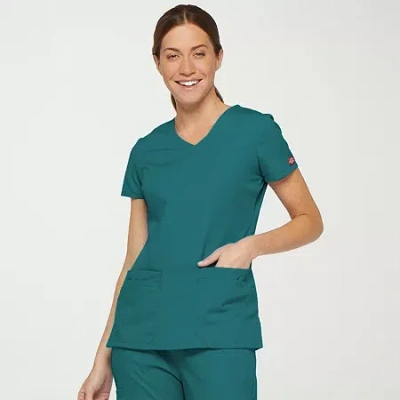 Dickies Womens V Neck Short Sleeve Scrub Top In Green