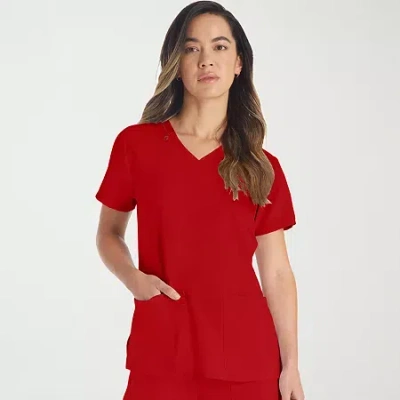 Dickies Womens V Neck Short Sleeve Scrub Top In Red