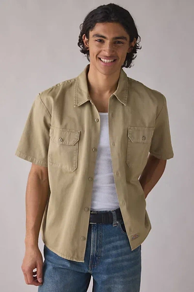 Dickies Worn In Lightweight Short Sleeve Shirt Top In Khaki, Men's At Urban Outfitters In Brown