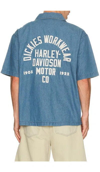 Dickies X Harley Davidson Short Sleeve Work Shirt In Blue