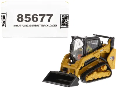 Diecast Masters Cat Caterpillar 259d3 Compact Track Loader With Work Tools And Operator Yellow "high Line Series" 1/ In Black