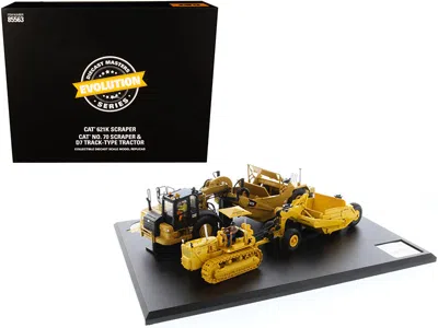 Diecast Masters Cat Caterpillar 621k Tractor Scraper And Cat Caterpillar D7 Track-type Tractor With No. 70 Scraper S In Yellow