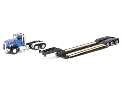 Diecast Masters Cat Caterpillar Ct660 Day Cab Tractor Blue Metallic With Lowboy Trailer And Cat 315c L Hydraulic Exc