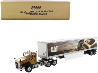 Diecast Masters Cat Caterpillar Ct660 Day Cab With Caterpillar Mural Dry Van Trailer "transport Series" 1/50 Diecast