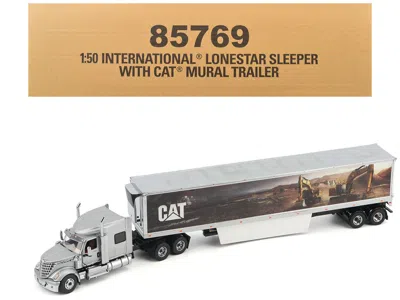 Diecast Masters International Lonestar Truck With Sleeper Silver Metallic With "cat Caterpillar" Mural Trailer "tran
