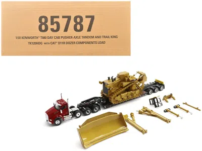 Diecast Masters Kenworth T880 Day Cab Red With Trail King Tk120 Lowboy Trailer And Cat D11r Dozer Components Load 1/ In Multi