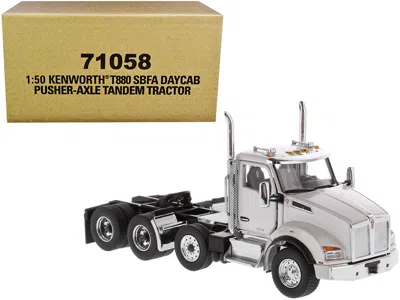 Diecast Masters Kenworth T880 Sbfa Day Cab Pusher-axle Tandem Truck Tractor White Metallic 1/50 Diecast Model By Die
