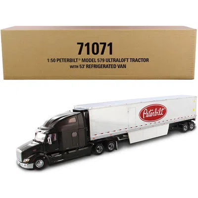 Diecast Masters Peterbilt 579 Ultraloft Truck Tractor With 53 Ft. Refrigerated Van Legendary Black & Chrome Transpor