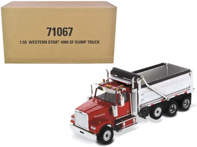 Diecast Masters Western Star 4900 Sf Dump Truck Red And Silver 1/50 Diecast Model By
