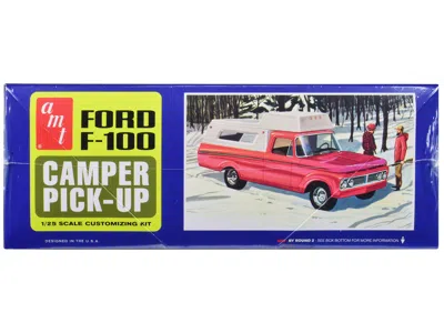 Diecast Model Amt Skill 2 Model Kit 1963 Ford F-100 Camper Pickup Truck 3-in-1 Kit 1/25 Scale Model By Amt In Red