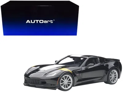 Diecast Model Autoart 2017 Chevrolet Corvette C7 Grand Sport Black With White Stripe And Yellow Fender Hash Marks 1/18 Mod In Pink