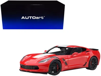 Diecast Model Autoart 2017 Chevrolet Corvette C7 Grand Sport Red With White Stripe And Black Fender Hash Marks 1/18 Model