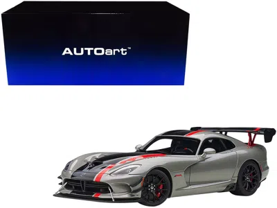 Diecast Model Autoart 2017 Dodge Viper Acr Billet Silver Metallic With Black And Red Stripes 1/18 Model Car By Autoart In Gray