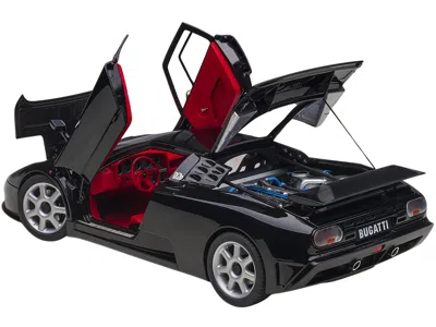 Diecast Model Autoart Bugatti Eb110 Ss Super Sport Nero Vernice Black With Red Interior And Silver Wheels 1/18 Model Car B