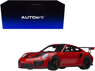 Diecast Model Autoart Porsche 911 (991.2) Gt2 Rs Weissach Package Guards Red With Carbon Stripes 1/18 Model Car By Autoart