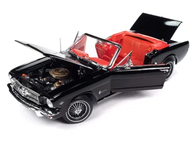 Diecast Model Autoworld 1964 1/2 Ford Mustang Convertible Raven Black With Red Interior "american Muscle" Series 1/18 Diecas