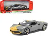 Diecast Model Bburago Ferrari 296 Gtb Assetto Fiorano Gray Metallic With Yellow Stripes "race + Play" Series 1/18 Diecast
