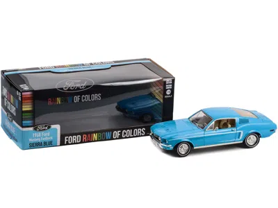 Diecast Model Greenlight 1968 Ford Mustang Fastback Sierra Blue "ford Rainbow Of Colors - West Coast Usa Special Edition Must