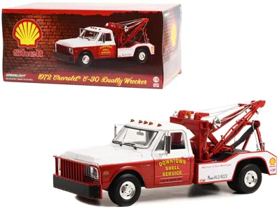 Diecast Model Greenlight 1972 Chevrolet C-30 Dually Wrecker Tow Truck "downtown Shell Service - Service Is Our Business" Whit In Red